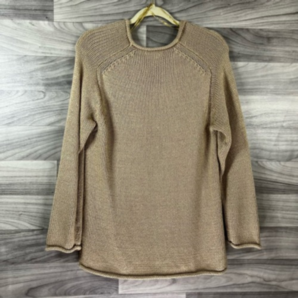Retrod Womens Pullover Sweater Beige Long Sleeve V Neck Tight Knit Slit S - Picture 11 of 12